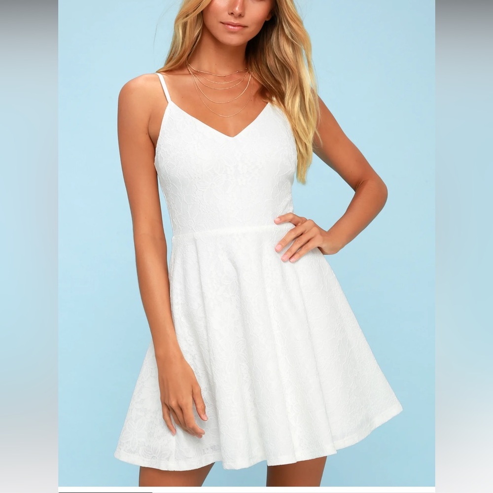 Lulu's White Way With Words White Lace Skater Dress - Picture 3 of 6